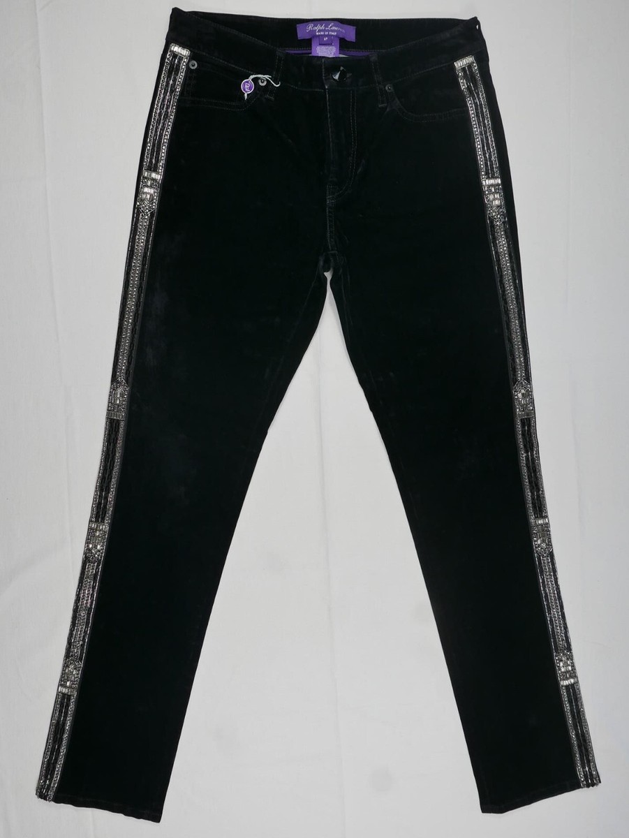 RALPH LAUREN PURPLE LABEL ブラックベルベットスラックス Ralph Lauren Purple Label Pants Black Velvet Crystals Italy RARE