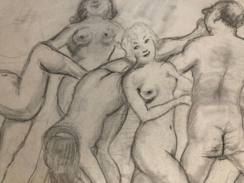 Very Nice Drawing Antique Nude Pencil Paper Naked Woman Erotic 1950 Verso Dance - Picture 8 of 12