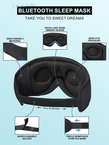 3D Sleep Mask with Bluetooth Headphones - Wireless Music for Side Sleepers - Picture 4 of 7