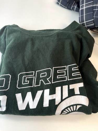 MICHIGAN STATE SPARTANS Shirt Large MSU Go Green Go White Football Tee - Picture 9 of 10
