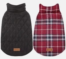 Spotted Play Warm Dog Coat, Red Plaid, Waterproof Reversible Dog Jacket, (XL)