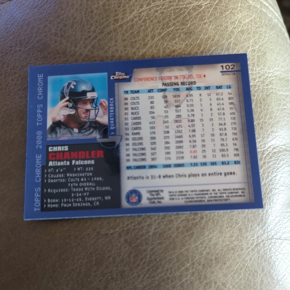 2000 Topps Chrome Refractors Atlanta Falcons Football Card #102 Chris Chandler - Image 2 of 2