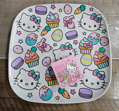 Hello Kitty by Sanrio Set of 4 Square Melamine Plates Easter Party 10'' D