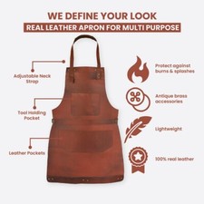 Image of Tan Real Leather Apron Butcher Apron -Cook Apron -BBQ Apron -Cooking Apron A3