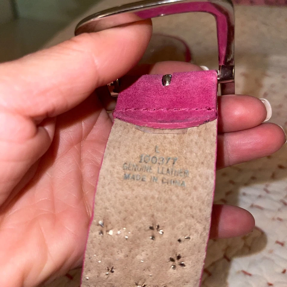 Cinturón Mujer Vintage Años 90 Talla Grande Cuero Rosa Gamuza Tachonado Joya Foto 4 de 4