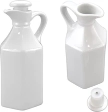 Oil Cruet Set of 2, 7-Ounce Ceramic with Lid Olive Oil Vinegar Syrup Dressings