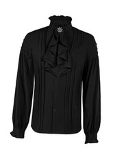 Mens Pirate Medieval Shirts Ruffle Steampunk Victorian Cosplay Large Black