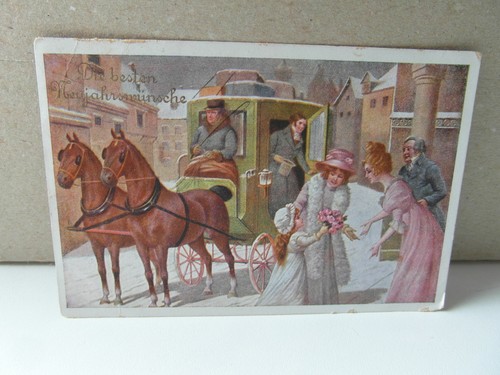 Künst.AK Die b.Neujahrswün. Menschen,Blumen,Pferde.,Häuser,Schnee gel.30.XII.25