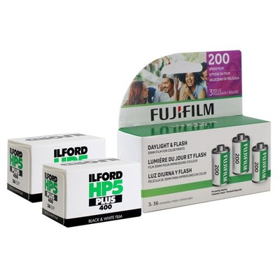 Fujifilm 200 Color Negative Film, 3 Pack + 2x Ilford HP5 Plus B&W Negative Film
