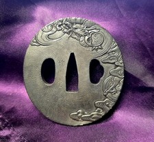 Japanese Tsuba Tosogu Cloud Dragon Design, Dragon Motif, Sword Fittings