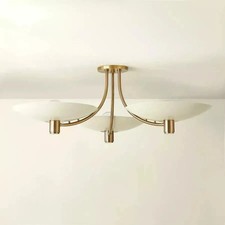 3 Light Ceiling Flush Mount Pendant Mid Century Modern Raw Brass Shade Lamp