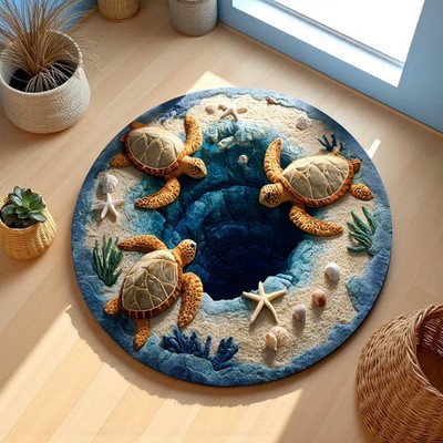 3D Turtle Rug Ocean Animal Round Rug Marine Life Home Decor Sea Turtle Gift