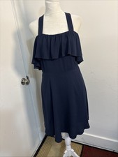 Madewell Ruffle Dress Women's Size 2 Sleeveless Deep Navy Pockets Mini NEW