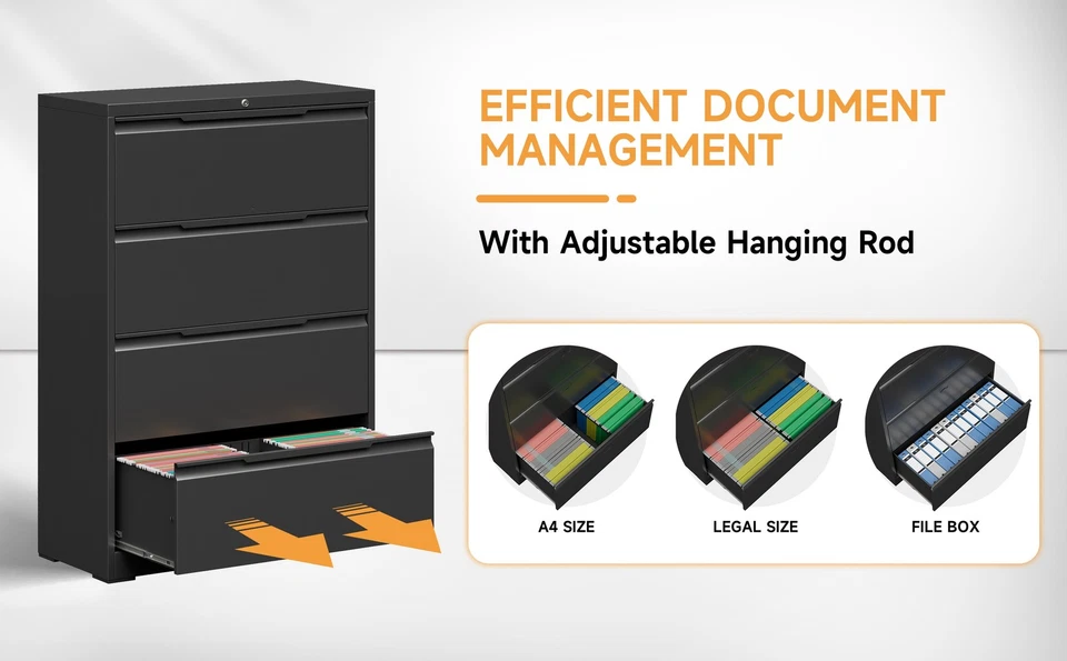 Archivador lateral de metal con 4 cajones organizador de almacenamiento para el hogar con cerradura oficina Foto 4 de 4