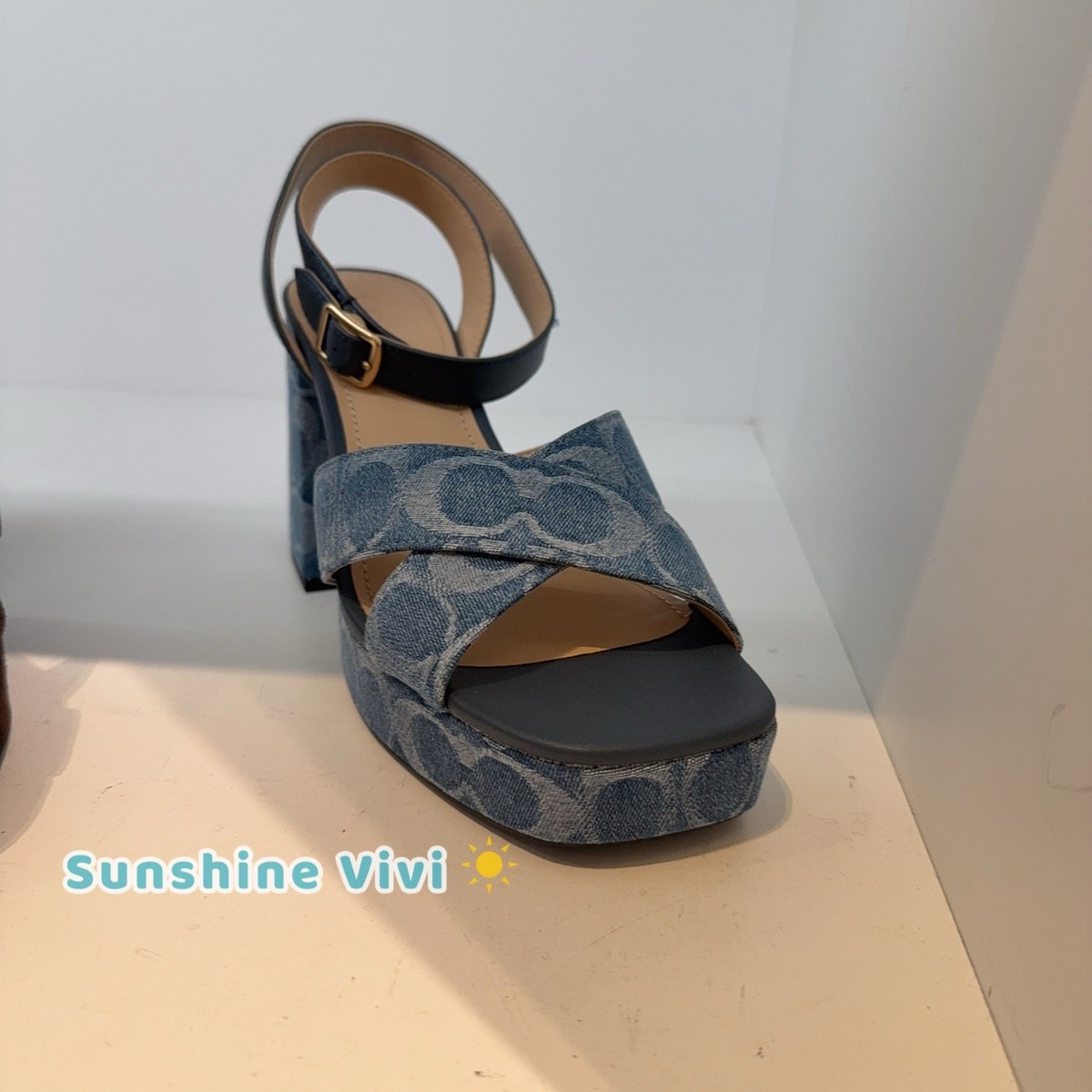 NEW COACH Women Block Heel Sandal In Signature Denim Indigo CDF88