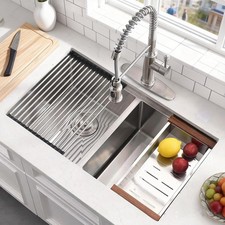 32 in Undermount Double Bowl Kitchen Sink, Workstation Sink Stainless Steel Sink