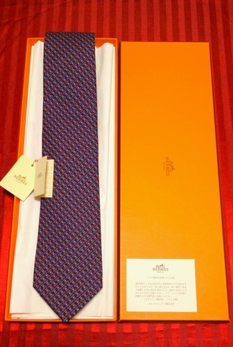 ya25 Tagged Hermes Tie Speaker Pattern Navy Marine/Rouge/Gris Clair
