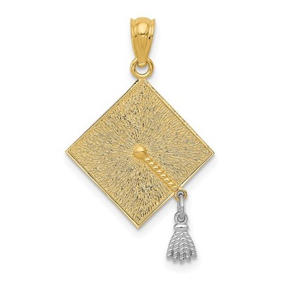 14k weiß Rhodium 3-D Abschluss Kappe beweglich Quaste Anhänger Halskette Damen