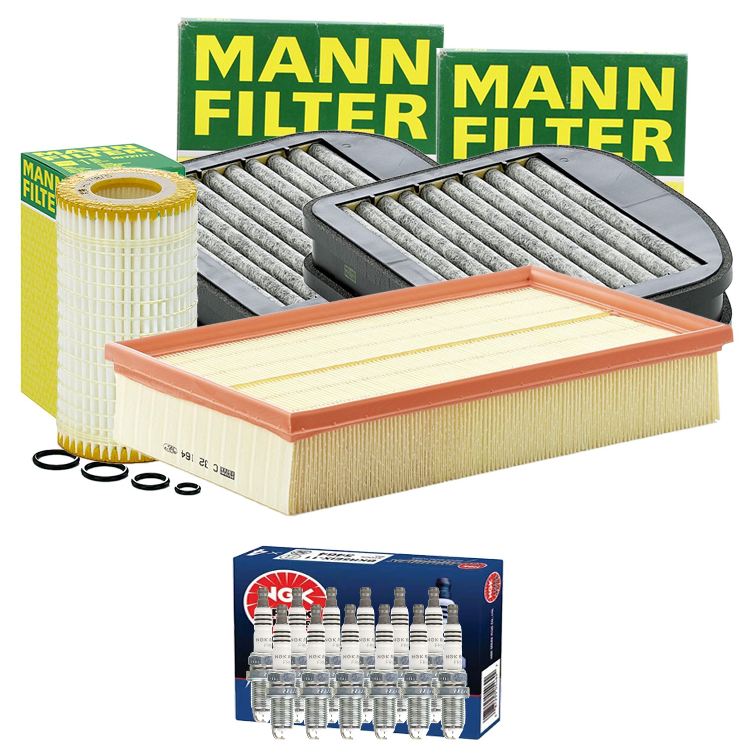 Mann Engine Oil Cabin Air Filter NGK 12 Spark Plugs Kit For S210 W210 E320 V6