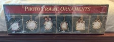 6 Christmas Photo Frame Ornaments Metal, Jeweled Enameled Costco NEW