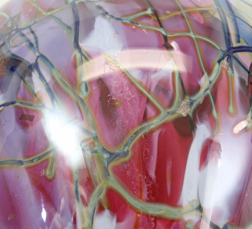 Tim Lazer 1998 extra große 14" große blau lila gold Studio Kunst Glas Vase - Bild 14 von 16