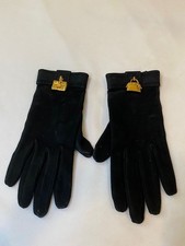 Herm s Constance Kelly Gloves 6 1/2 Black with Gold Charms
