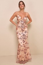 Lulus Shine Language Rose Gold Sequin Mermaid Maxi Dress Size S New
