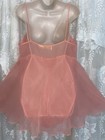 VTG RARE L XL Coral Sheer Chiffon TEDDY Romper Bodysuit NIGHTIE w snap gusset