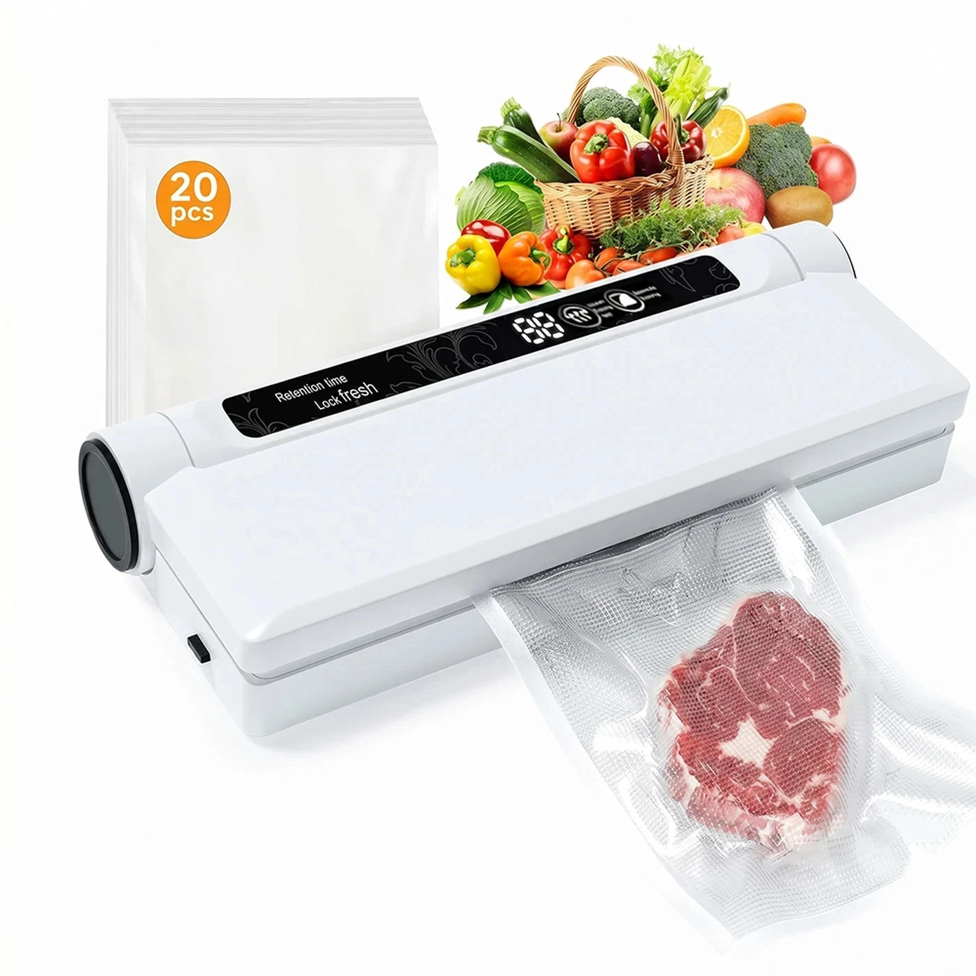 Vacuum Sealer Machine Food Saver Compact Kitchen Cutter Sealing System Bags 20pc