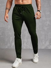 Men Casual Stripes Pants Workout Slim Skinny Trousers Sweatpant Work Trousers