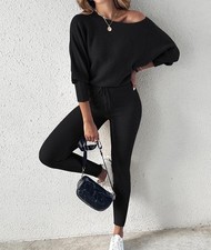 Black Ribbed Lounge Set in Large