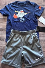 NWT Nike Boys 5 Navy Blue/Gray/Orange Baseball Mini Mesh Shorts Set Size 5