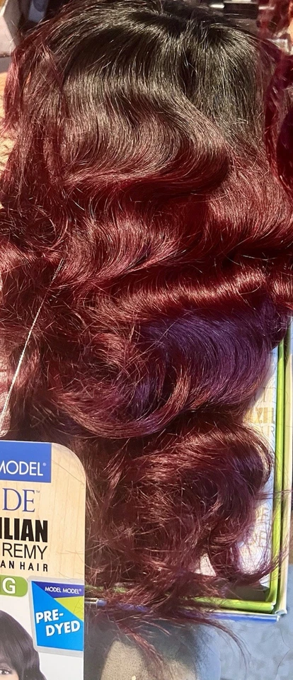 Modelo Modelo Modelo 100% Real Humano Brasileño Cuerpo Onda Borgoña 16” Peluca Completa y Flequillo Foto 4 de 4