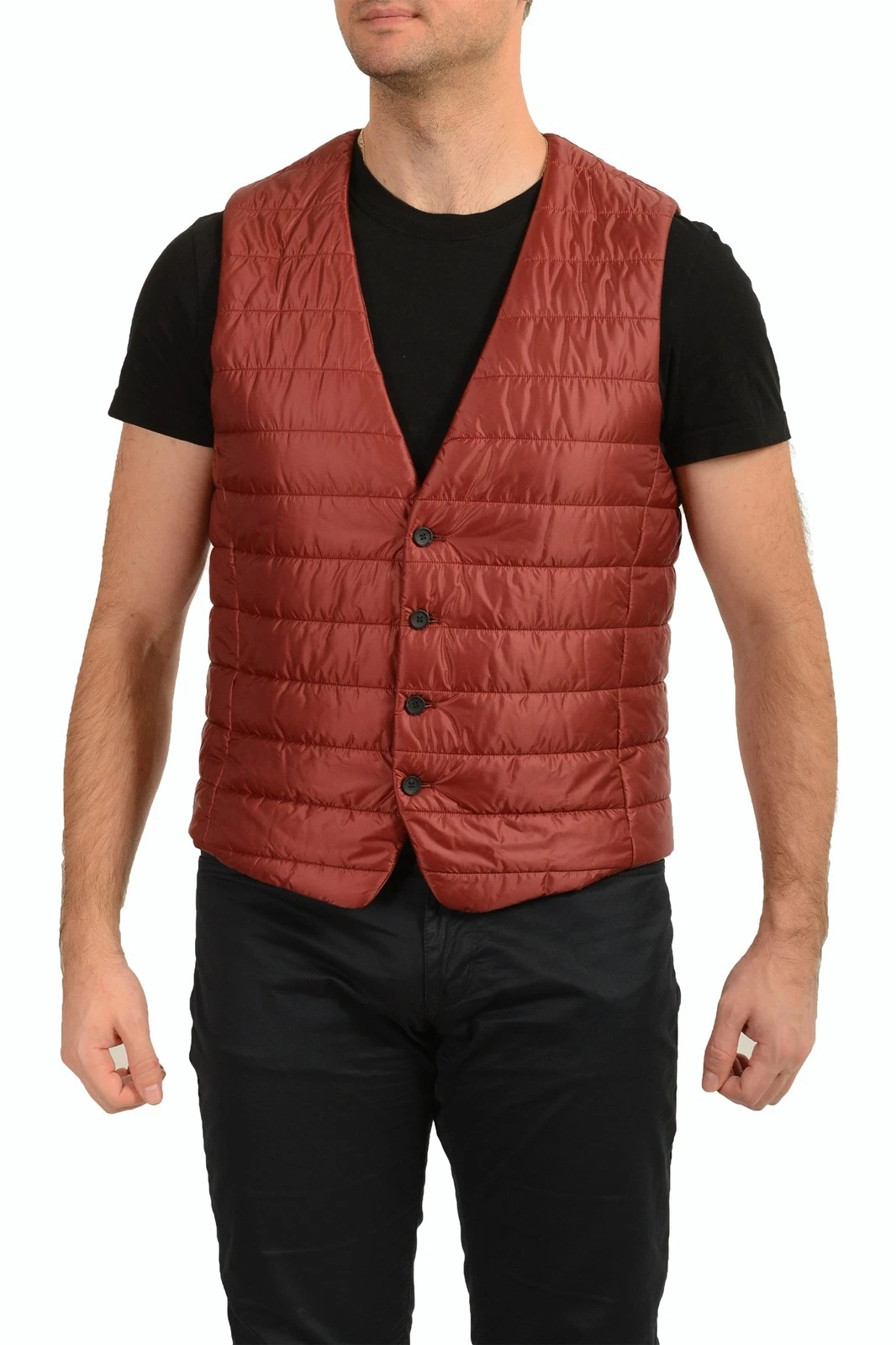 Hugo Boss Men's "Hiwan" Slim Fit Red Button Down Insulated Vest US 42R IT 52R