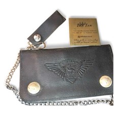 Black Leather Chain Wallet w Buffalo Nickel Snaps Raised Camel Brand Winged Logo