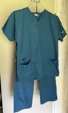 Cherokee Workwear Teal Scrub Set Small Vneck Top, Xsmall Petite Pants