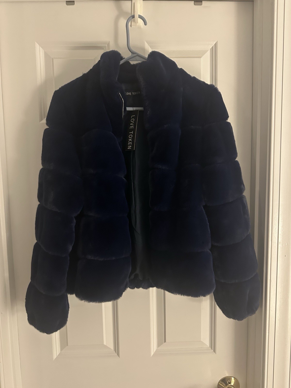 NWT Love Token Navy Faux Fur Jacket