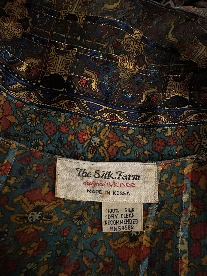 Vintage 70s The Silk Farm Metallic Paisley Flutter Sleeve Layered Boho Dress M - Image 2 of 4