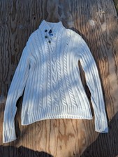 Tommy Hilfiger Boys Cable-Knit Sweater White Mock Neck Button L/G 16/18