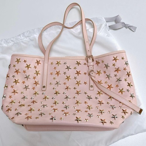 Jimmy Choo Sasha S Leather Pink Tote Bag with Star Studs Authentic Used