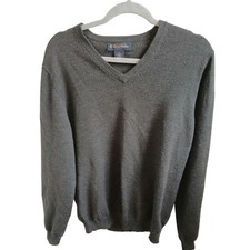 Brooks Brothers Men's Dark Gray V Neck MERINO WOOL Blend Sweater Size M