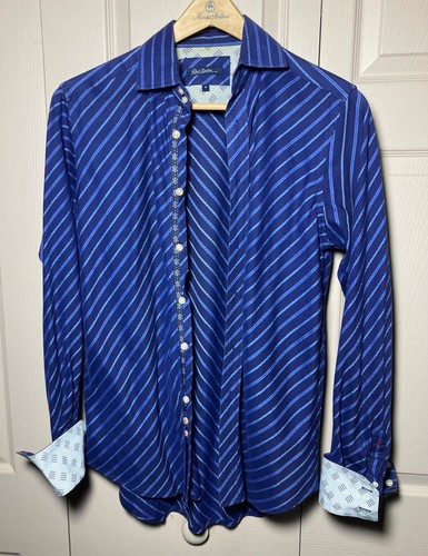 Robert Graham Mens Diagonal Striped Button Down Size M Cotton Flip Cuff