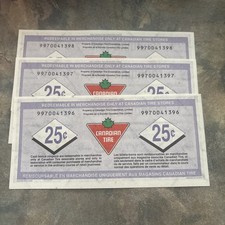 Last Print 2019 Canadian Tire Money 25 Cent Lot Of 3 Uncirculated In Sequence