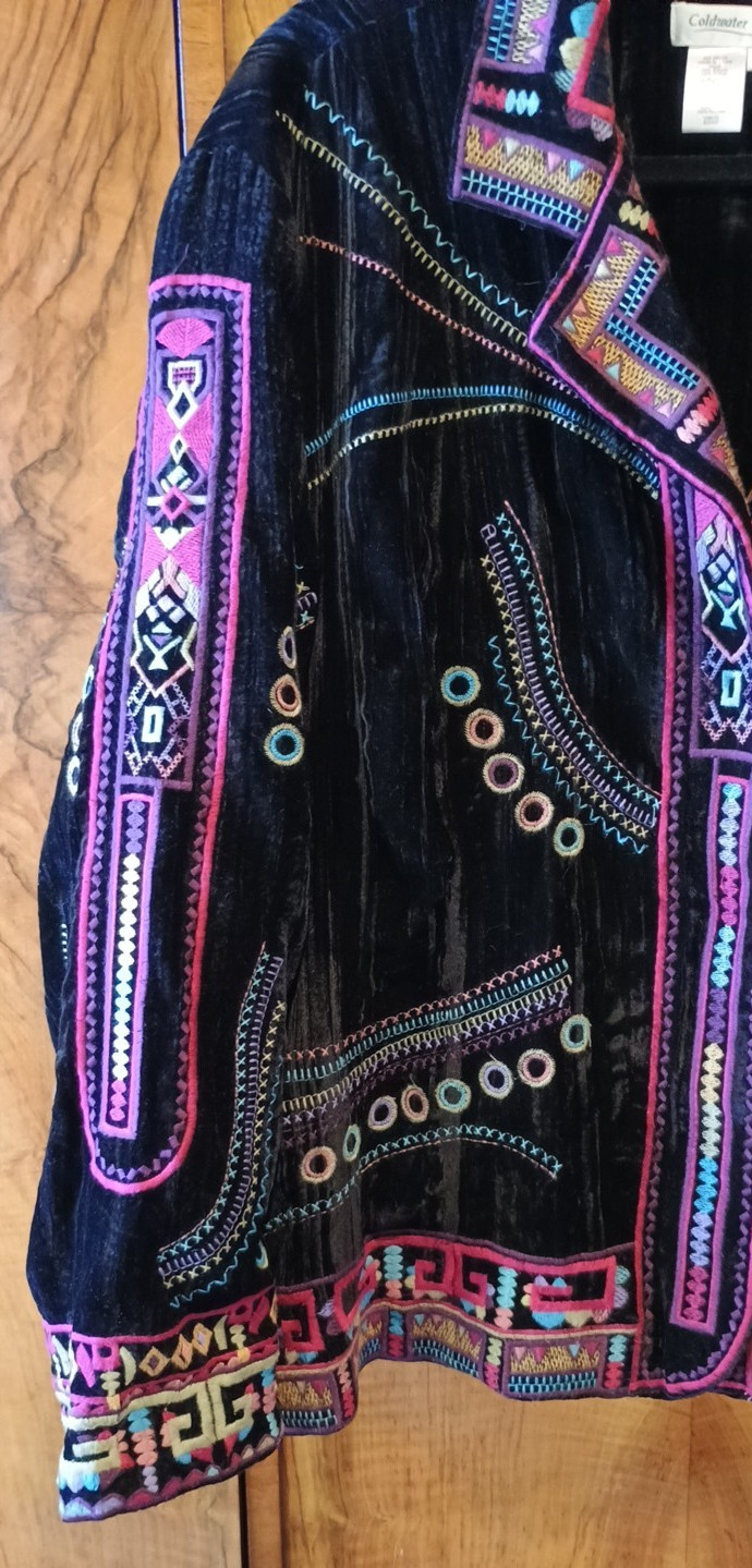 3X Black Velvet Embroidered Evening Jacket Coldwa… - image 4