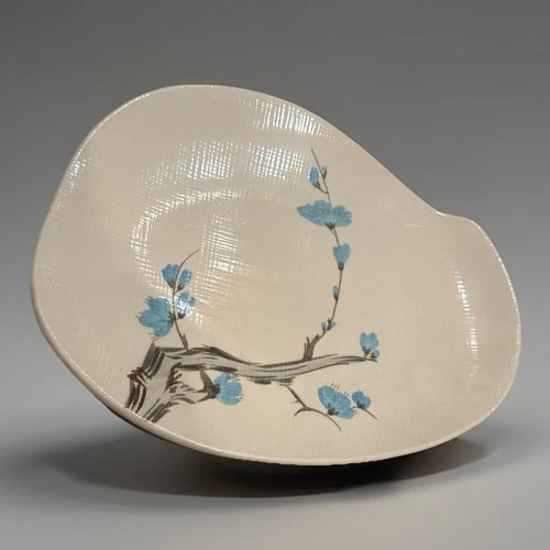 Vintage Red Wing Pottery Asymmetrical Platter-Blue Floral HandPainted MidCentury