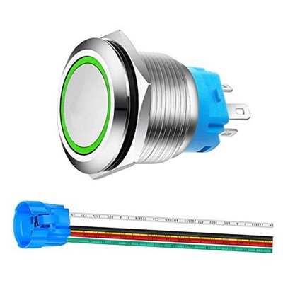 Gebildet 0.87 Inch/22mm Stainless Steel Momentary Push Button green /12-24V