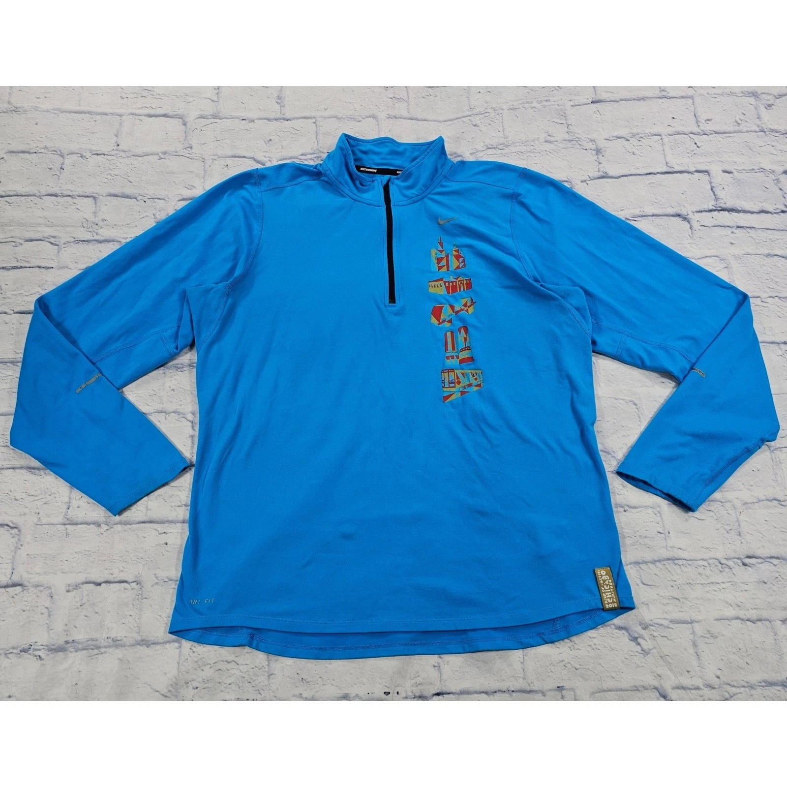 Nike 1/4 Zip Mens Large Blue 2012 Chicago Marathon Dri-FIT Running Pullover
