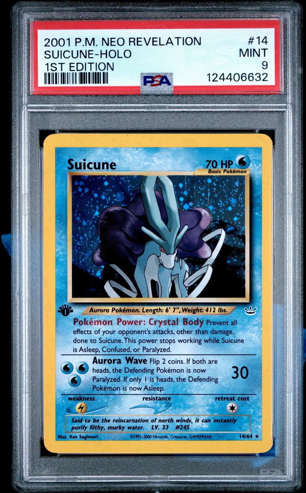2001 POKEMON NEO REVELATION 1ST ED #14 SUICUNE-HOLO PSA 9