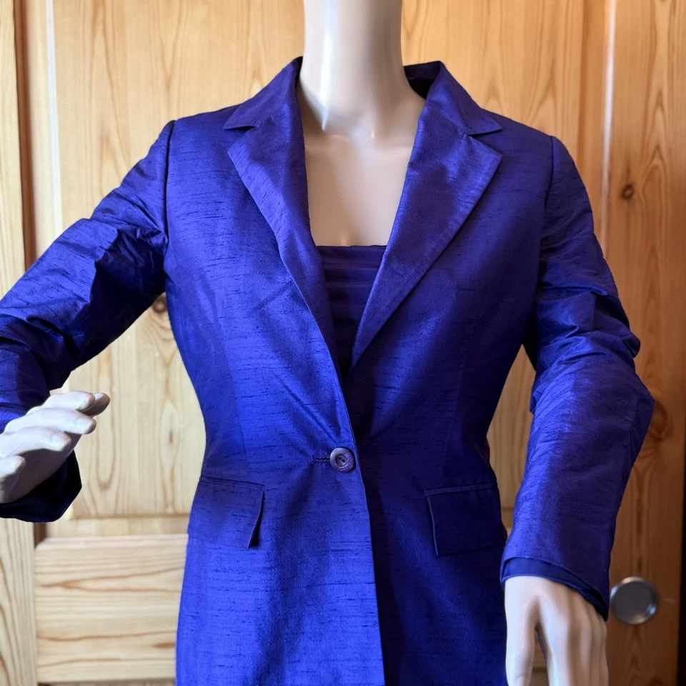 Conjunto de 2 piezas de abrigo de vestir sin tirantes vintage Moda International 0 púrpura seda Foto 3 de 4