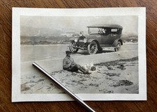 Antique VTG 1918 Man Sits on the Sand Santa Barbara Montecito ? Calif  Photo